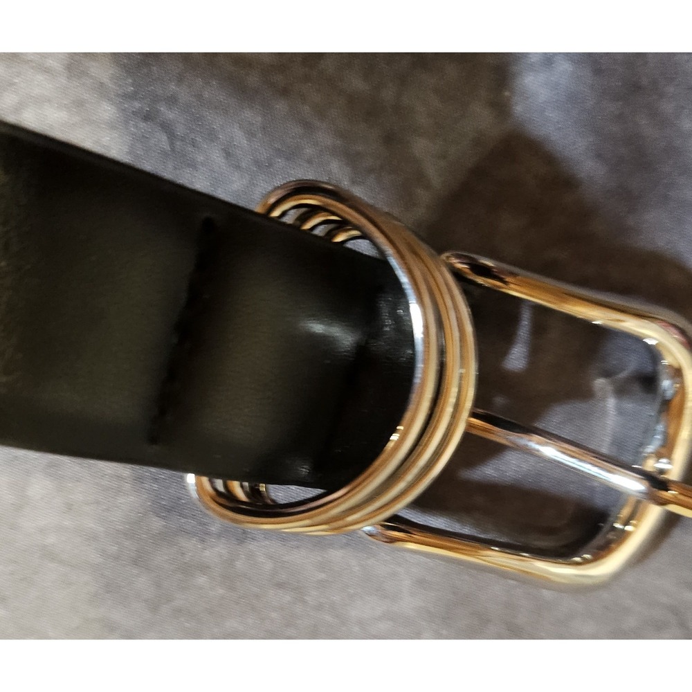 Womens Faux Leather Black Belt Silver Accents SZ 34"in Classic,Casual,Minimalist